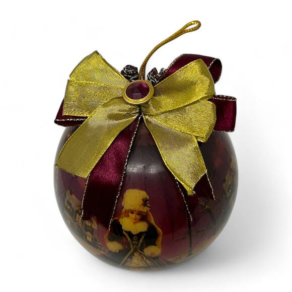 Holiday Barbie Christmas Ornament 3.5" Round Decoupage by Matrix in 1996 Vintage - Picture 13 of 16